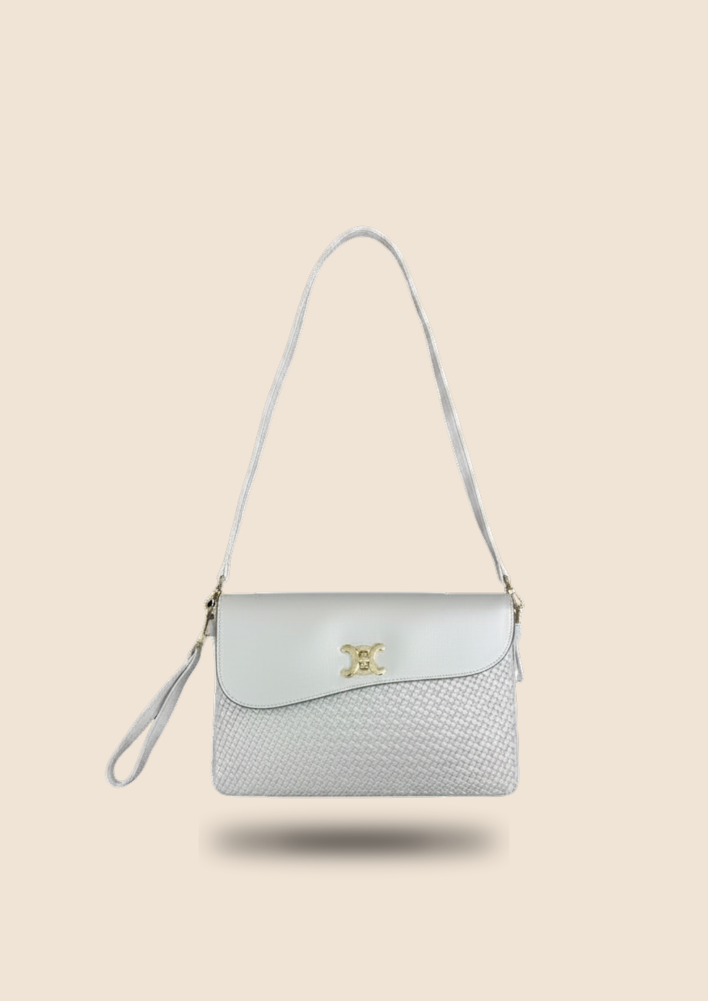 Bolso Bandolera Plateado con Cierre Dorado